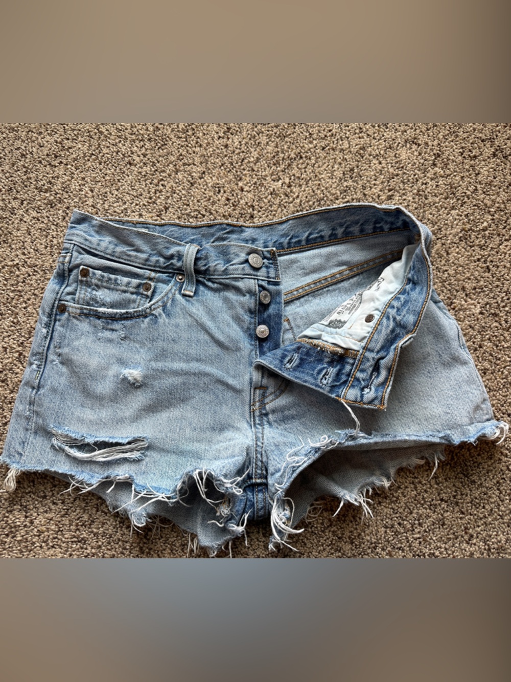 Levi's 501s Light Blue Distressed Cutoff Denim Shorts